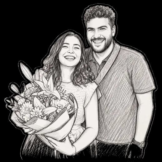 Merve ve Eray karakalem çizimi